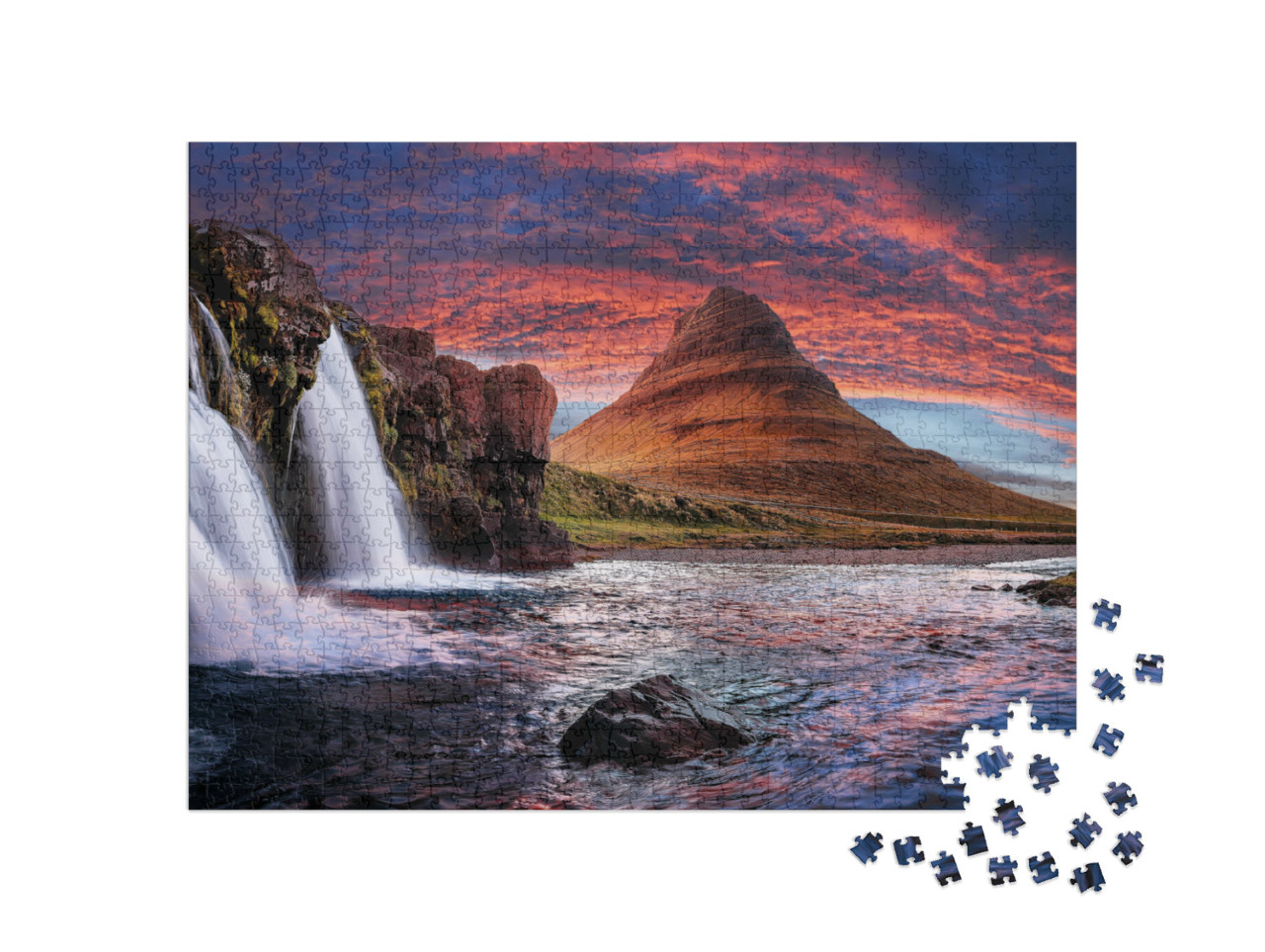 puzzle 1000 dílků „Majestátní kostelní hora a vodopády na Islandu“