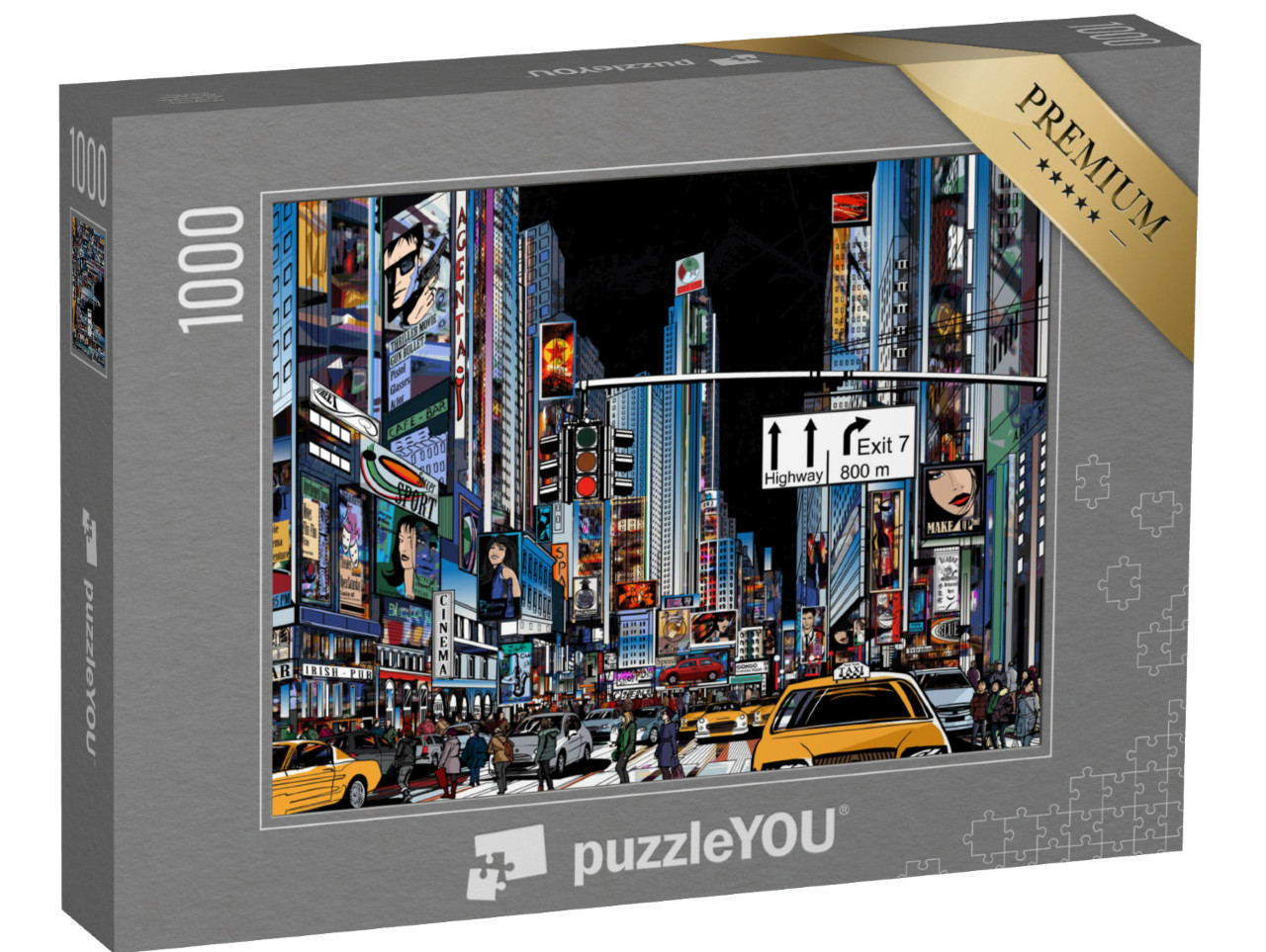 puzzle 1000 dílků „Vektorová ilustrace ulice v New Yorku v noci“