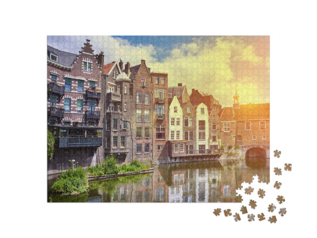puzzle 1000 dílků „Západ slunce nad Delfshavenem v Rotterdamu, Nizozemsko“