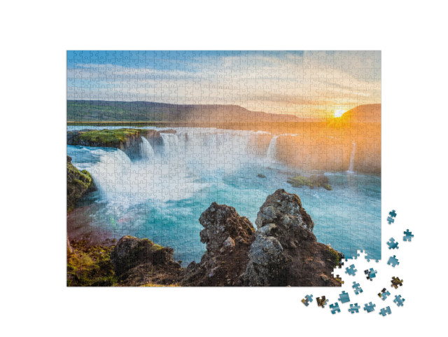 puzzle 1000 dílků „Vodopád Godafoss při západu slunce, Island“