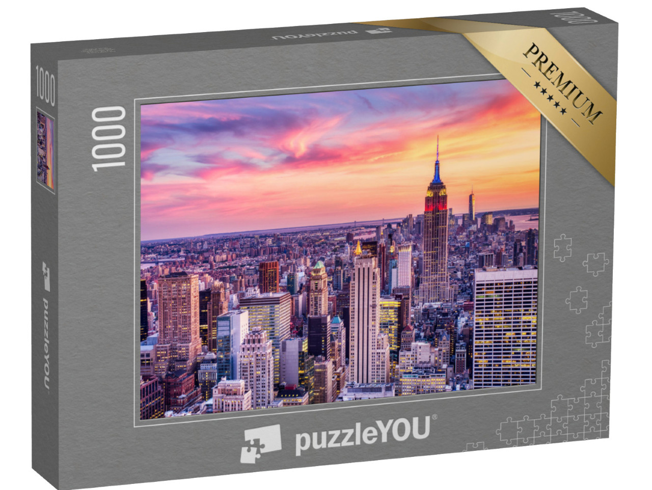 puzzle 1000 dílků „New York: Západ slunce nad centrem města při pohledu ze vzduchu“