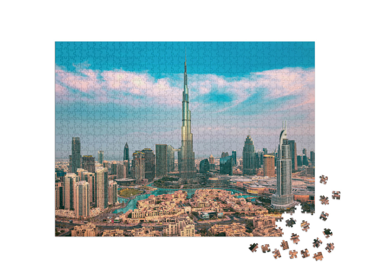 puzzle 1000 dílků „Panorama centra Dubaje s mrakodrapy při východu slunce“