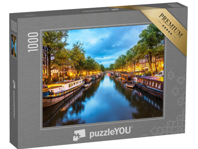 puzzle 1000 dílků „Kanál v nočním Amsterdamu, Nizozemsko“