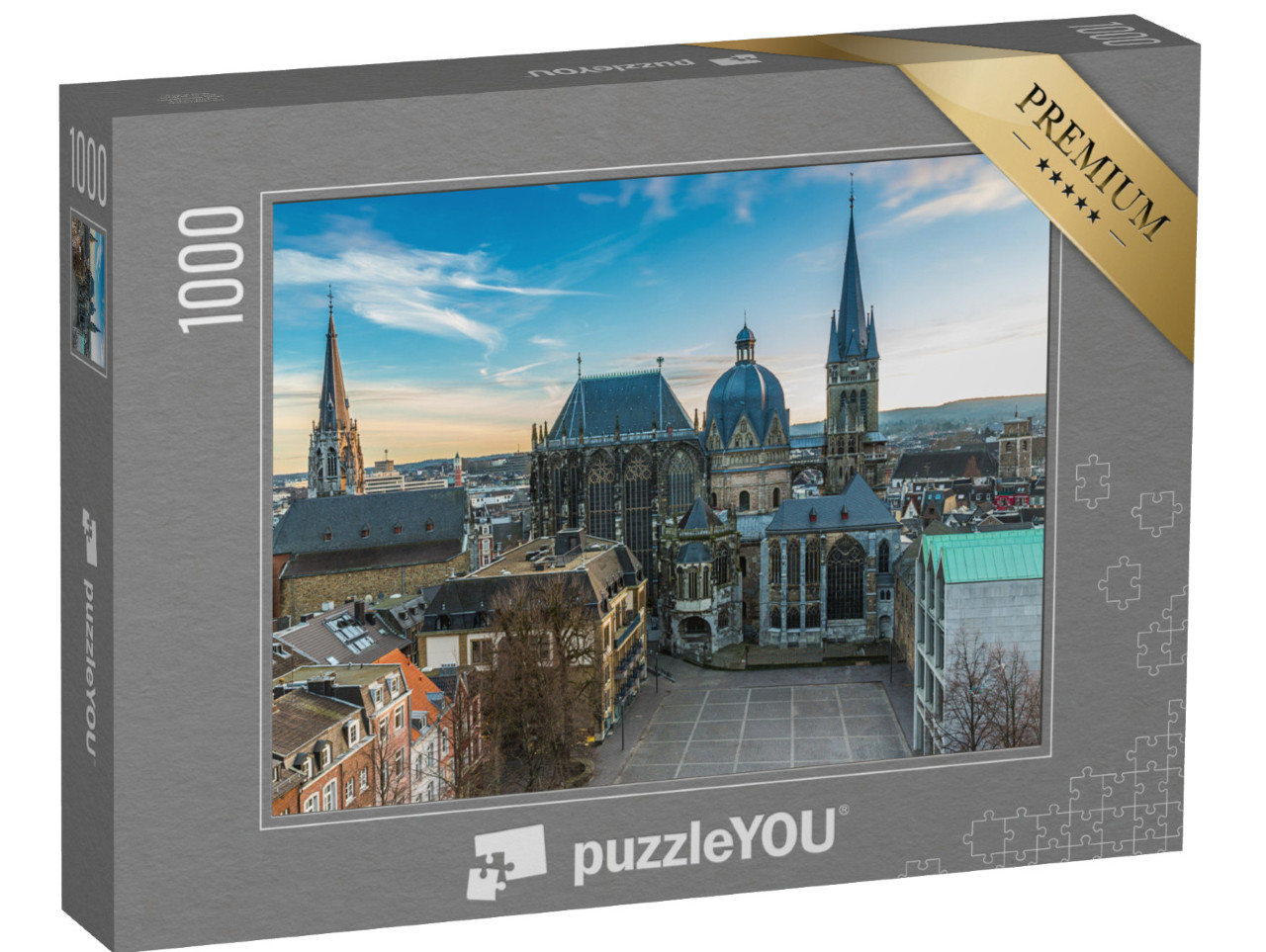 puzzle 1000 dílků „Katedrála v Cáchách za klidného rána“
