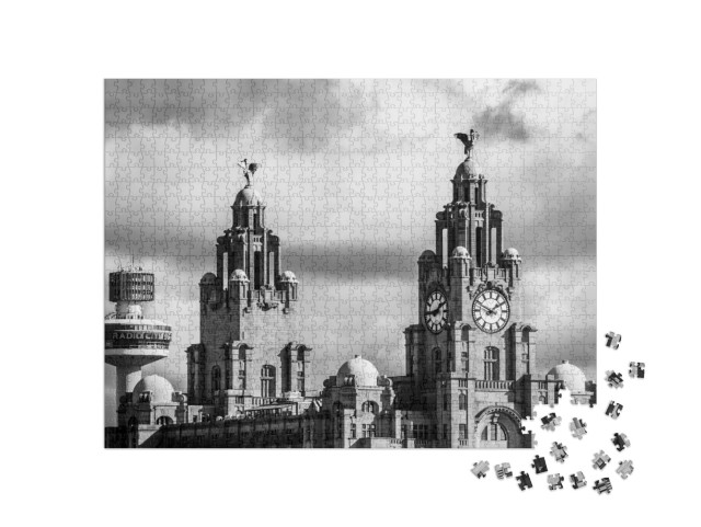puzzle 1000 dílků „Pohled na budovu Royal Liver v Liverpoolu“