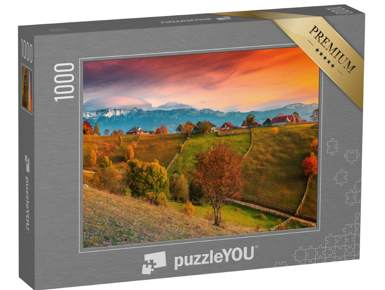 puzzle 1000 dílků „Podzimní krajina s horami, Magura, Transylvánie, Rumunsko“