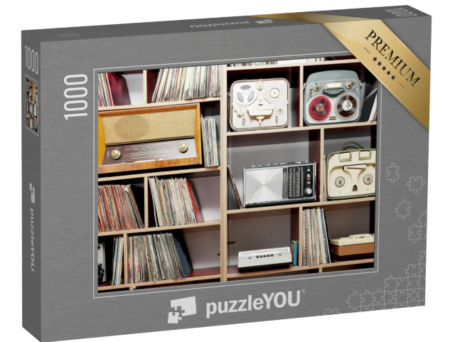 puzzle 1000 dílků „Sbírka historických rádií, gramofonů a vinylových desek“