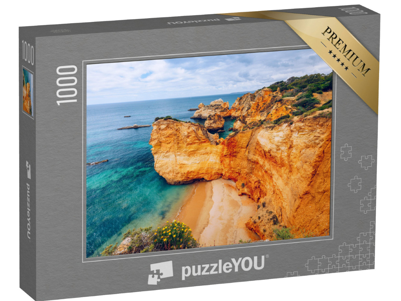 puzzle 1000 dílků „Krásný pohled na skály na pláži v Alvoru, Algarve, Portugalsko“