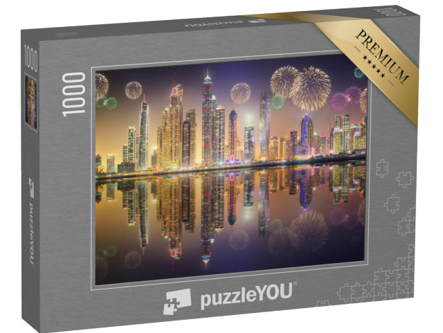 puzzle 1000 dílků „Panorama mrakodrapů v Dubaji Marina s ohňostrojem“