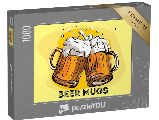 puzzle 1000 dílků „Vektorový obraz dvou hrnků piva. Nápoje se spoustou p...“