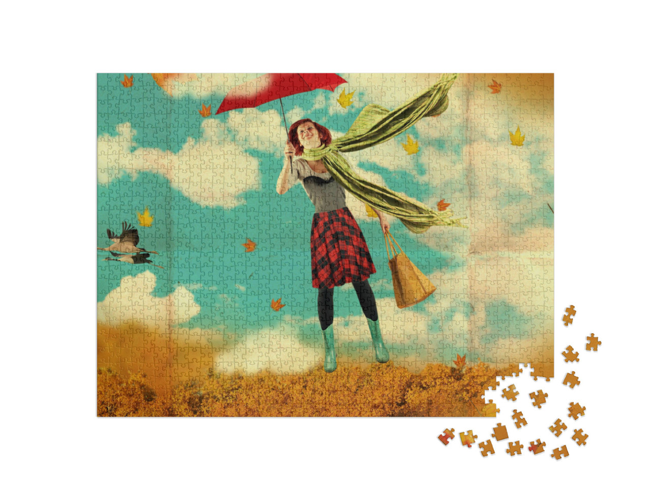 puzzle 1000 dílků „Retro pohlednice s mladou ženou“