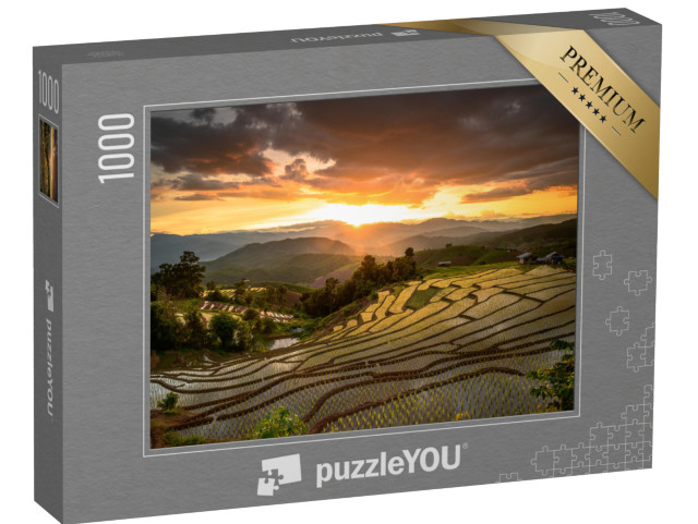 puzzle 1000 dílků „Rýžová pole při západu slunce, Chiang Mai, Thajsko“