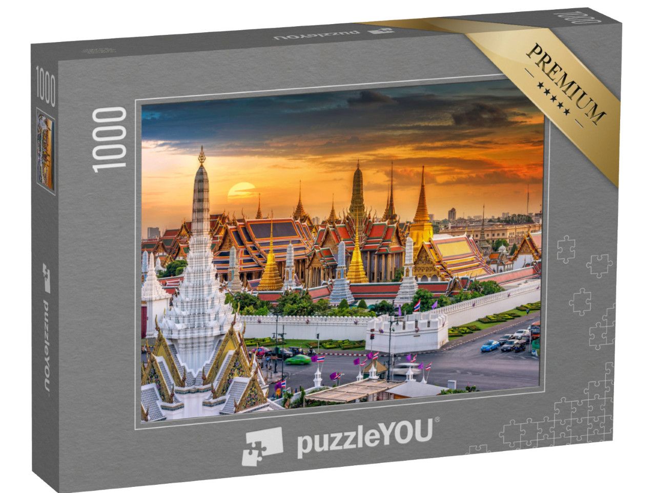 puzzle 1000 dílků „Velký palác a chrám Wat Phra Keaw při západu slunce, Bangkok, Thajsko“