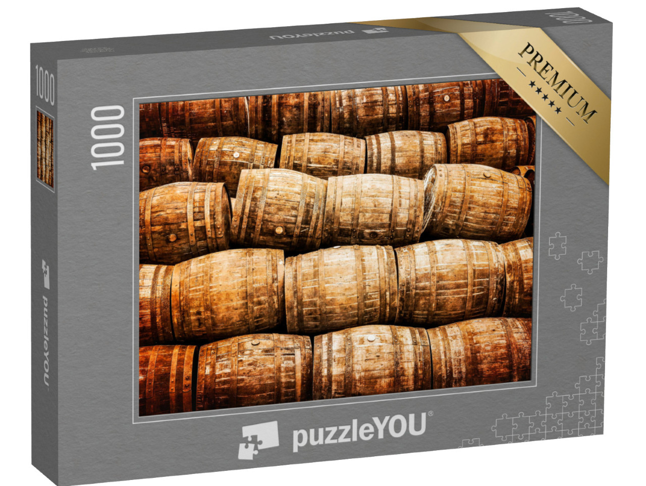 puzzle 1000 dílků „Hromada starých sudů na whisky a víno ve stylu vintage“