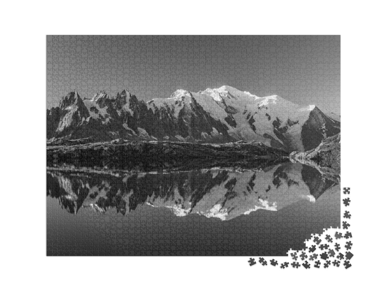 puzzle 2000 dílků „Letní panorama z Lac Blanc: jezero s Mont Blancem, Alpy, Francie“