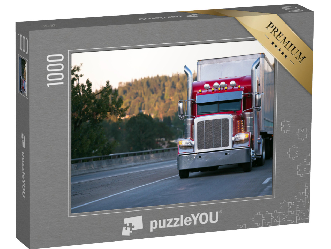 puzzle 1000 dílků „Zářivě červený klasický kloubový nákladní automobil“