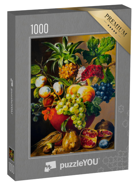 puzzle 1000 dílků „Zátiší s ananasem, granátovým jablkem a hrozny“