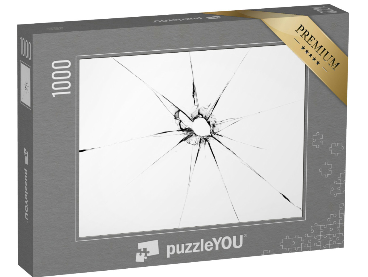 puzzle 1000 dílků „Textura rozbitého skla s dírou uprostřed izolovaná na bí...“