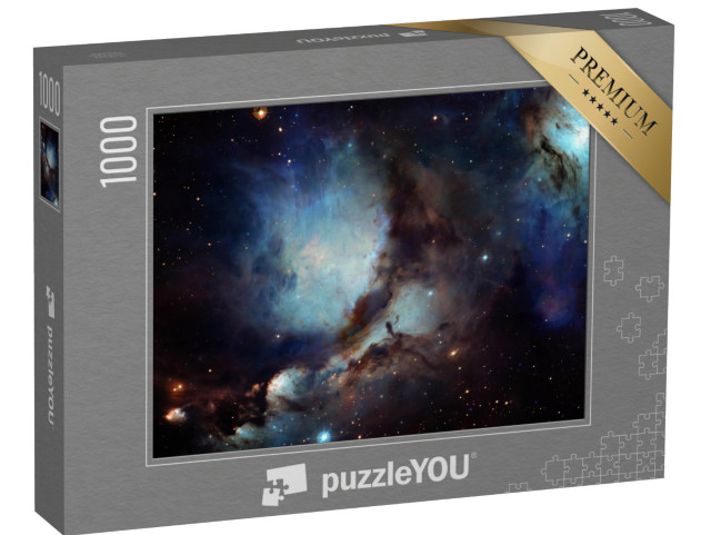 puzzle 1000 dílků „Jasně modrý pohyb hvězdných částic na černém pozadí, hvězdná mlhovina v galaxii ve vesmíru“