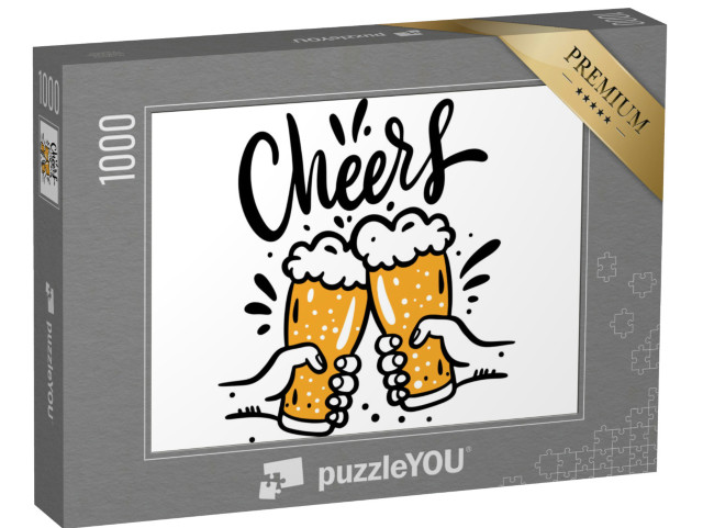 puzzle 1000 dílků „Pivní sklenice hrnek Ručně kreslené vektorové ilustrace. Cheers L...“
