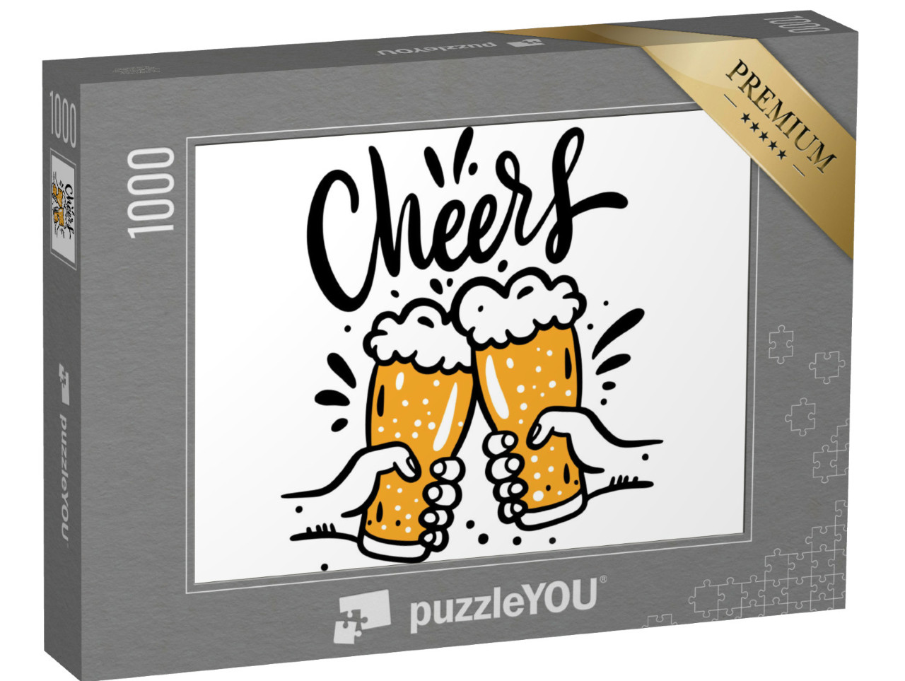 puzzle 1000 dílků „Pivní sklenice hrnek Ručně kreslené vektorové ilustrace. Cheers L...“