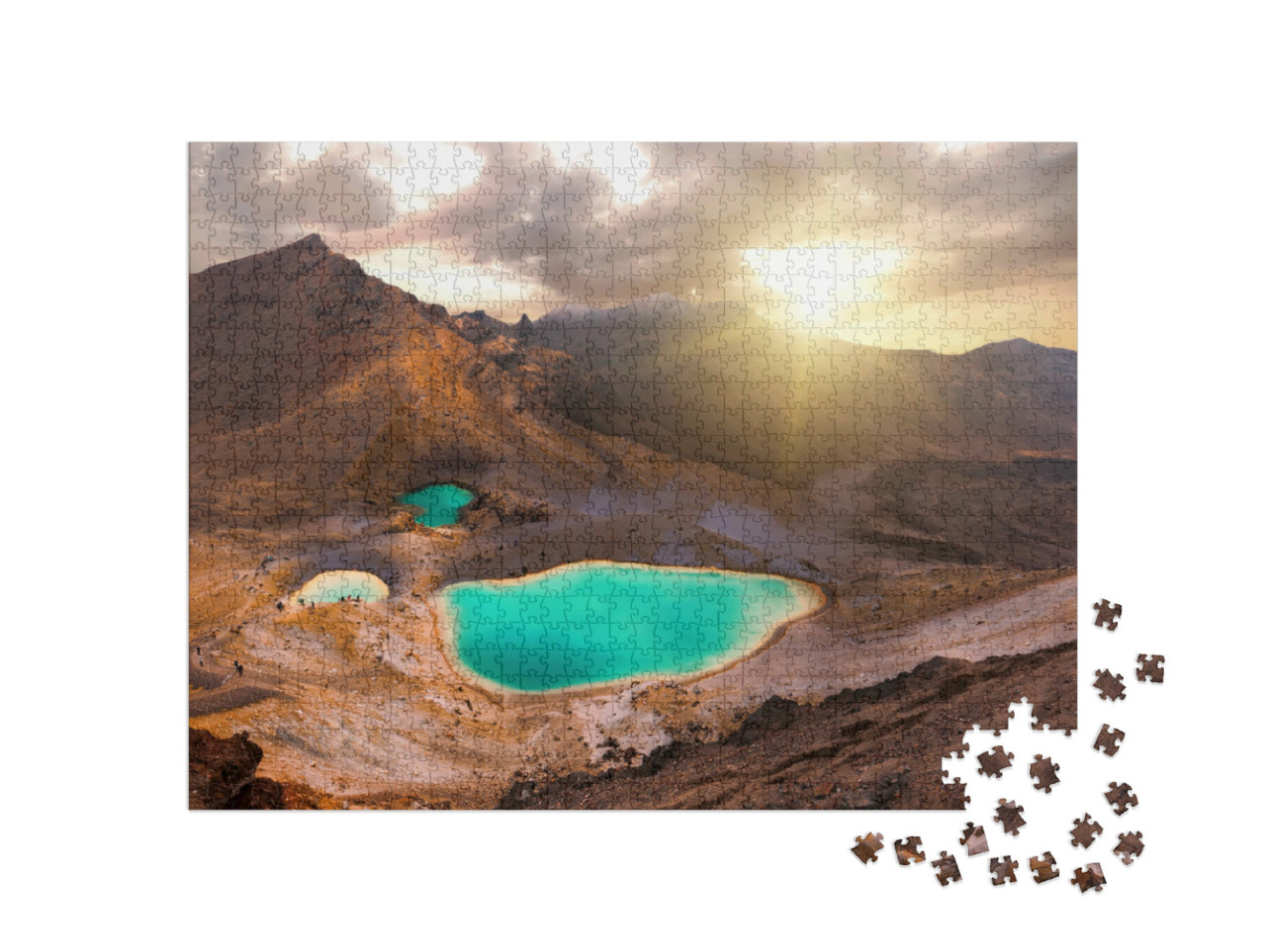 puzzle 1000 dílků „Východ slunce nad Smaragdovými jezery, Národní park Tongariro, Nový Zéland“