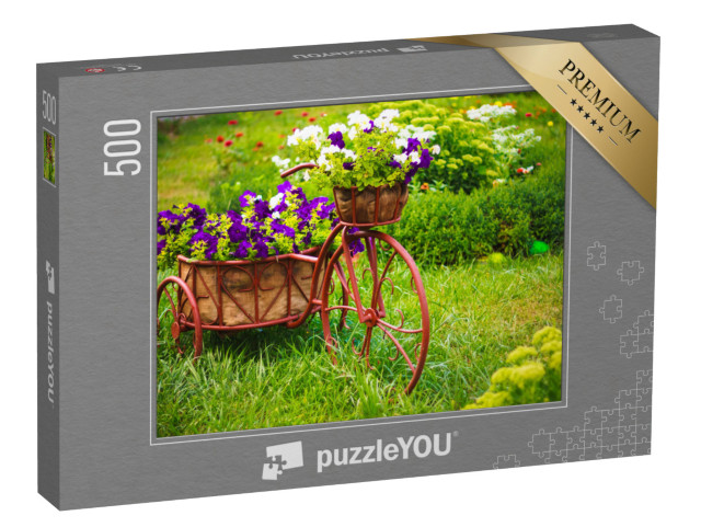 puzzle 500 dílků „Staré jízdní kolo s květinovým košem“