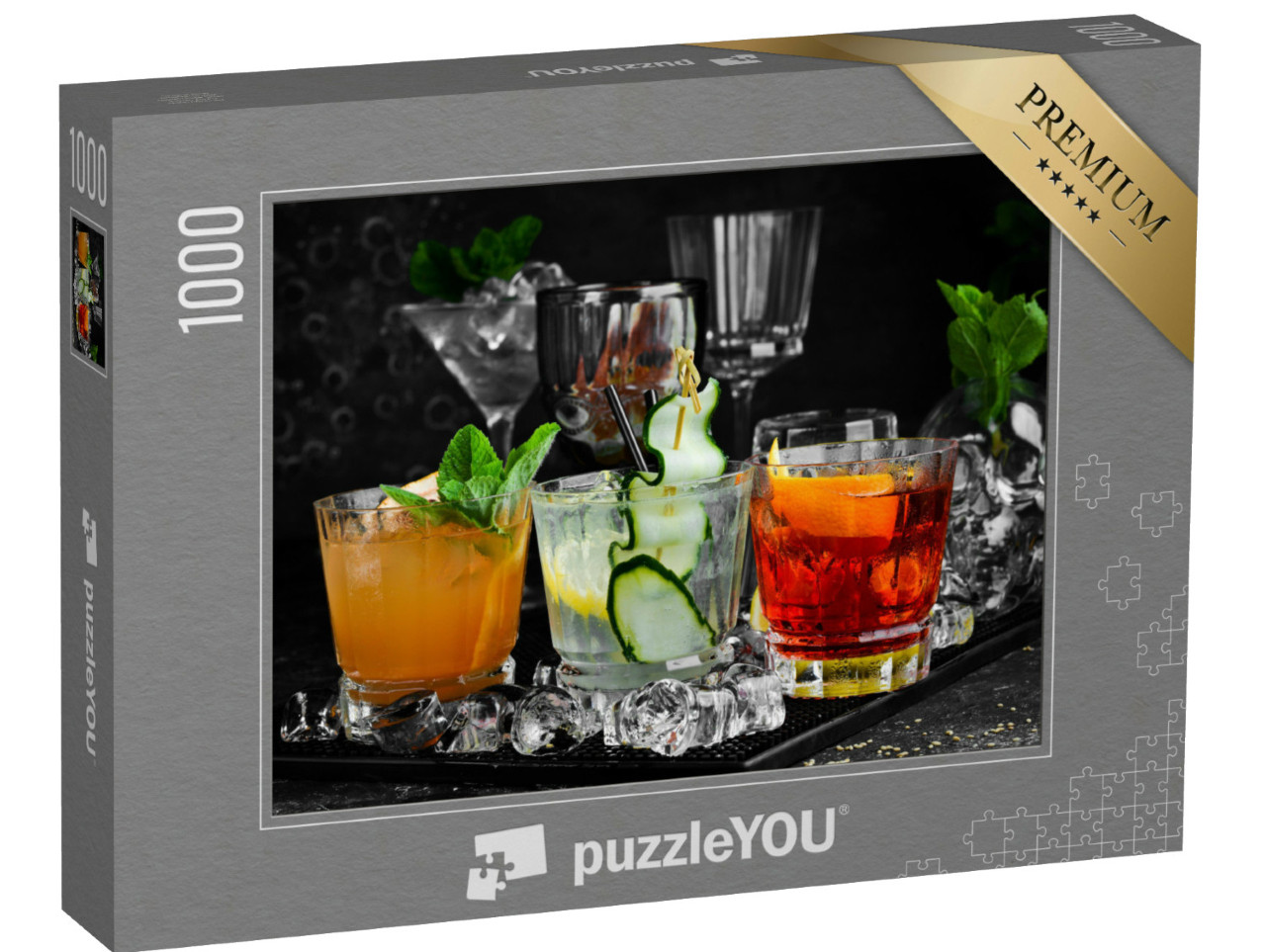 puzzle 1000 dílků „Sada barevných koktejlů ve sklenicích na baru“