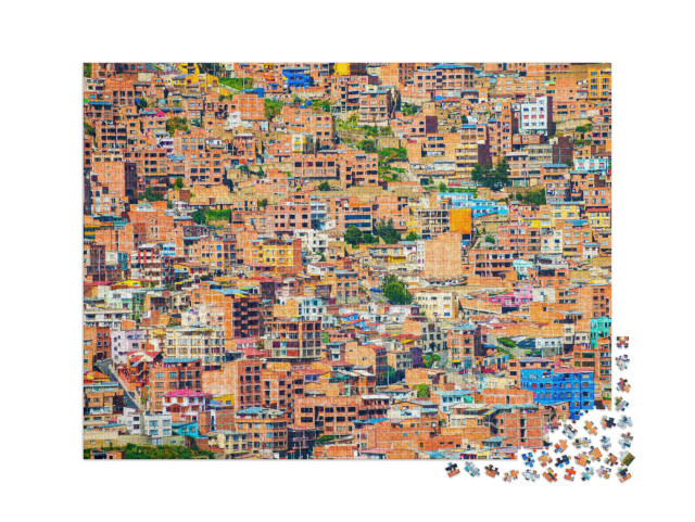 puzzle 2000 dílků „Tradiční bolivijské domy na kopcích v La Pazu, Bolívie“