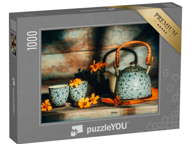 puzzle 1000 dílků „Zátiší s květinami v konvičce“