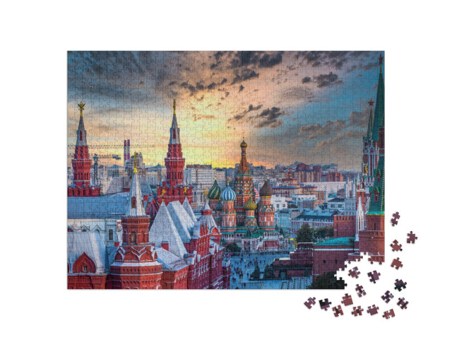 puzzle 1000 dílků „Chrám Vasila Blaženého a architektura na Rudém náměstí, Moskva, Rusko“