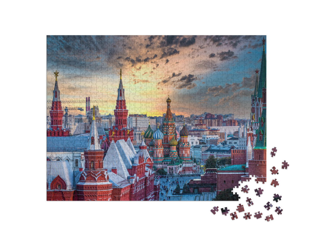 puzzle 1000 dílků „Chrám Vasila Blaženého a architektura na Rudém náměstí, Moskva, Rusko“