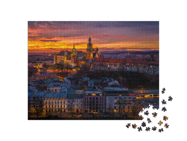 puzzle 1000 dílků „Svítání nad hradem Wawel, Krakov, Polsko“