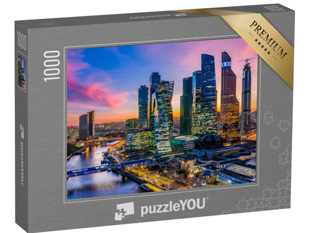 puzzle 1000 dílků „Letecký pohled na Moskvu s mrakodrapy a panoramatem, Rusko“