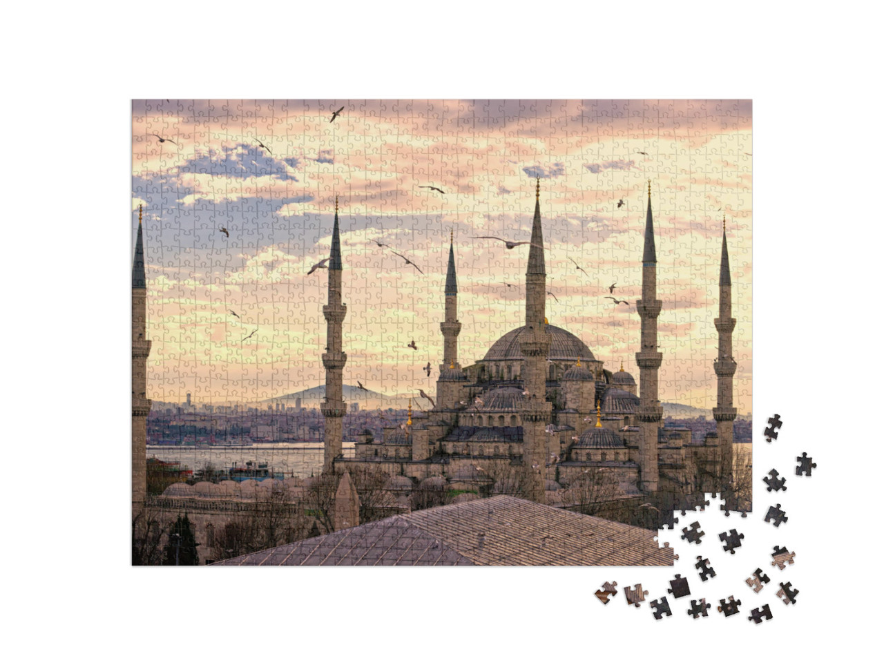 puzzle 1000 dílků „Západ slunce nad Modrou mešitou (Sultanahmet Camii), Istanbul, Turecko“