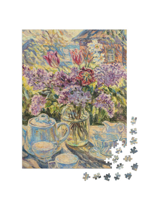puzzle 500 dílků „Zátiší konferenčního stolku s květinami“