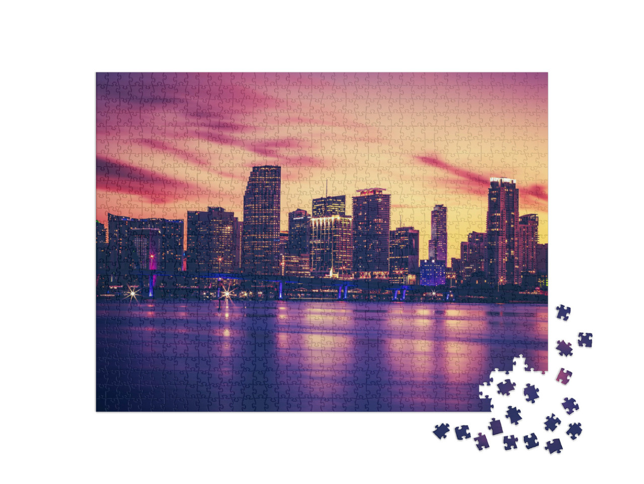 puzzle 1000 dílků „Panorama Miami při západu slunce“