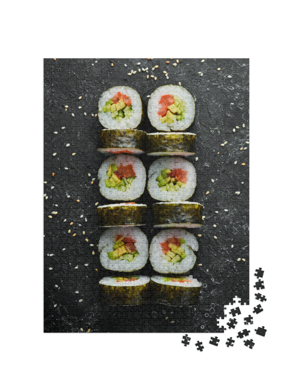 puzzle 1000 dílků „Domácí vegetariánské sushi s avokádem a rajčaty“