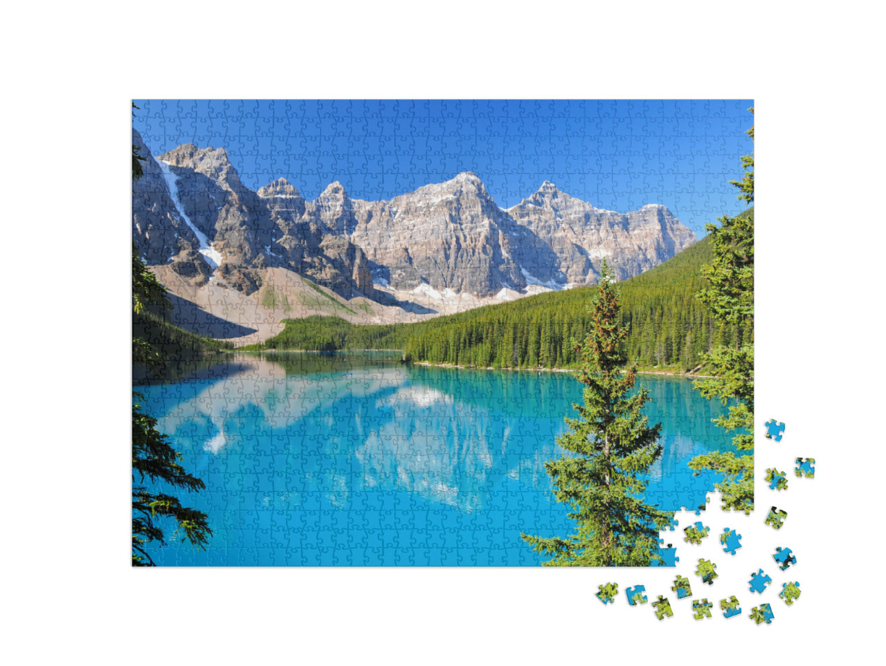 puzzle 1000 dílků „Tyrkysově zbarvené jezero Moraine, Kanada“