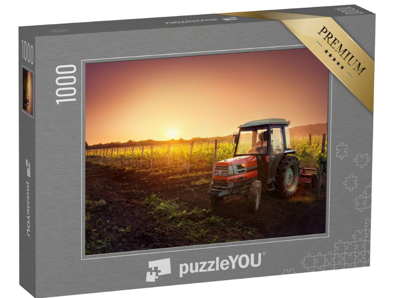 puzzle 1000 dílků „Réva na poli a červený traktor“