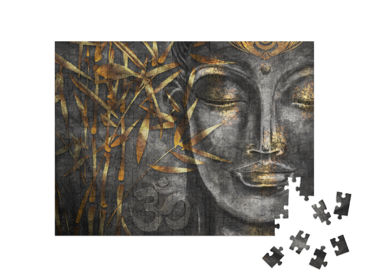 puzzle 200 dílků „Digitální umělecká koláž v kombinaci s akvarelem: Buddha Bodhisattva“