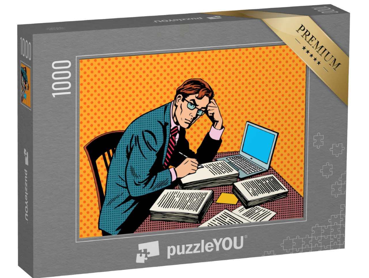 puzzle 1000 dílků „Muž s hromadou papíru“