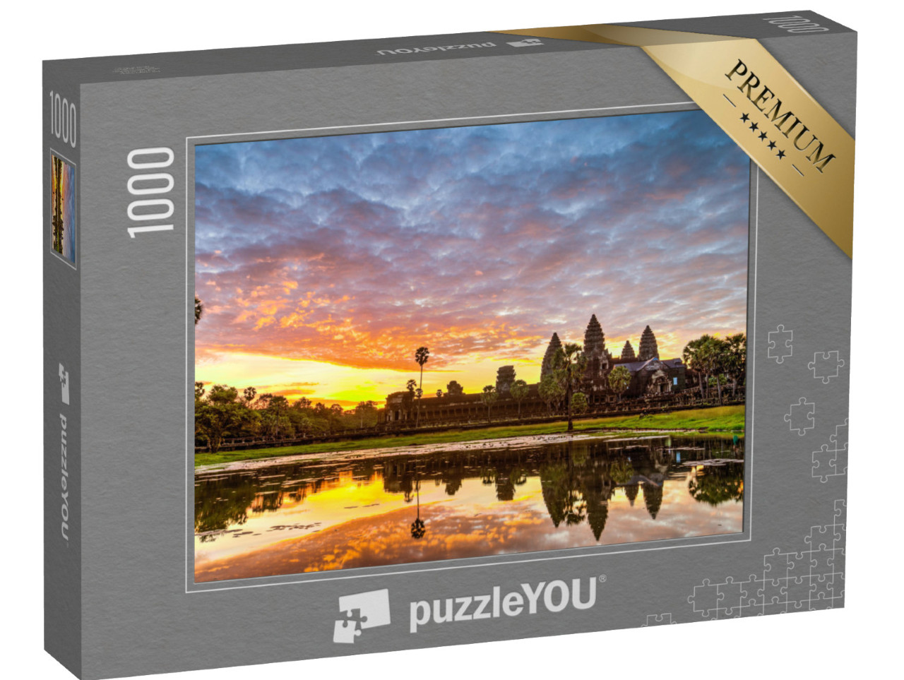 puzzle 1000 dílků „Silueta Angkor Watu při východu slunce, Kambodža“