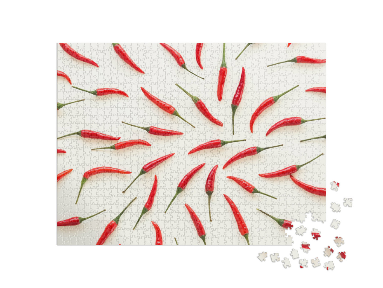 puzzle 1000 dílků „Spousta červených chilli papriček na bílém pozadí“