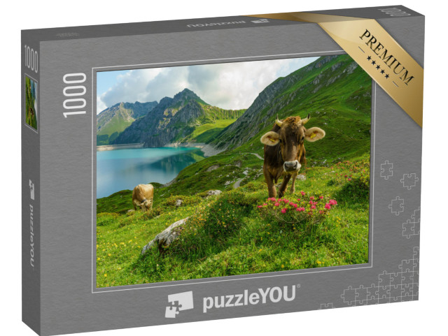 puzzle 1000 dílků „Šťastná kráva na horské pastvině“