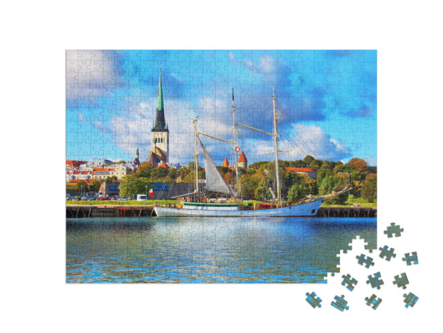 puzzle 500 dílků „Historická vysoká loď před starým centrem Tallinnu, Estonsko“