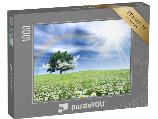 puzzle 1000 dílků „Duha nad jarní loukou porostlou květinami“