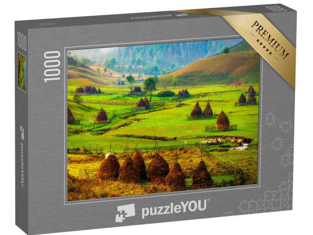 puzzle 1000 dílků „Mlha za podzimního rána: horská krajina Fundatura Ponorului, Rumunsko“