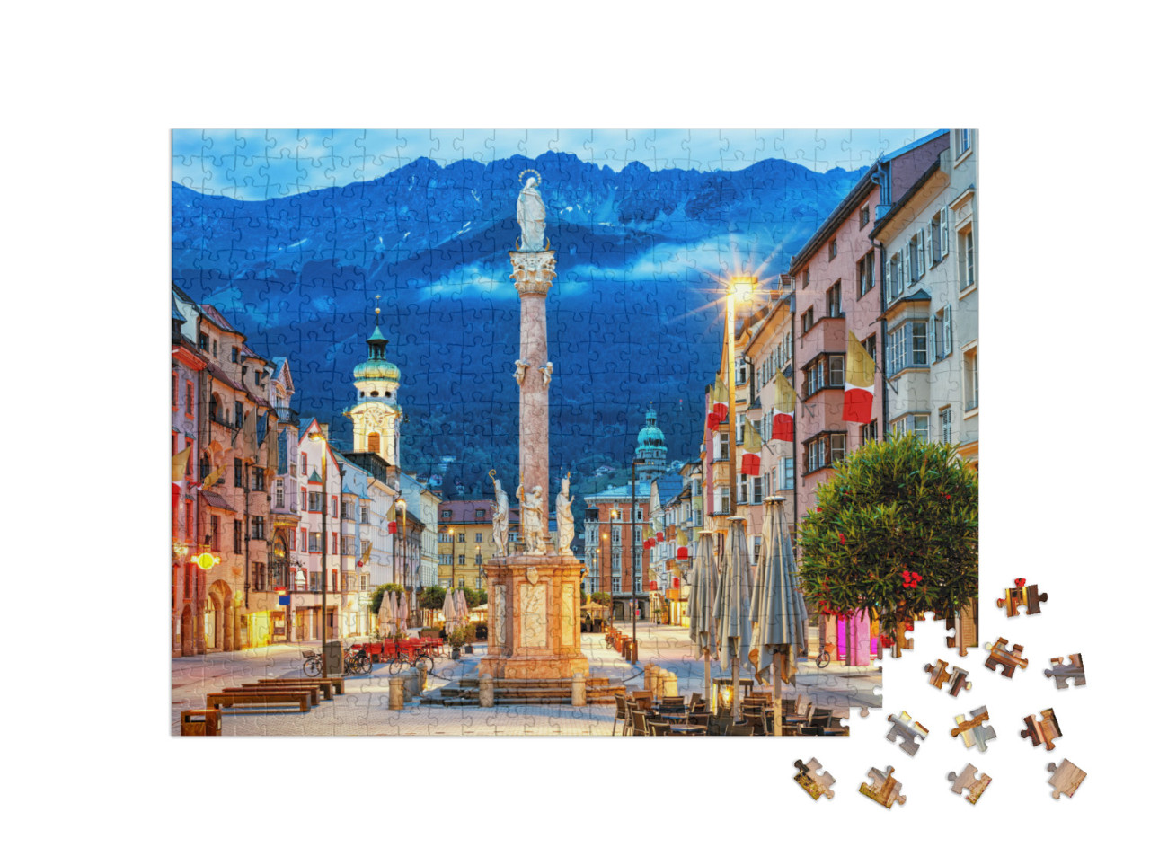 puzzle 500 dílků „Innsbruck: Staré město v alpských horách v Tyrolsku“