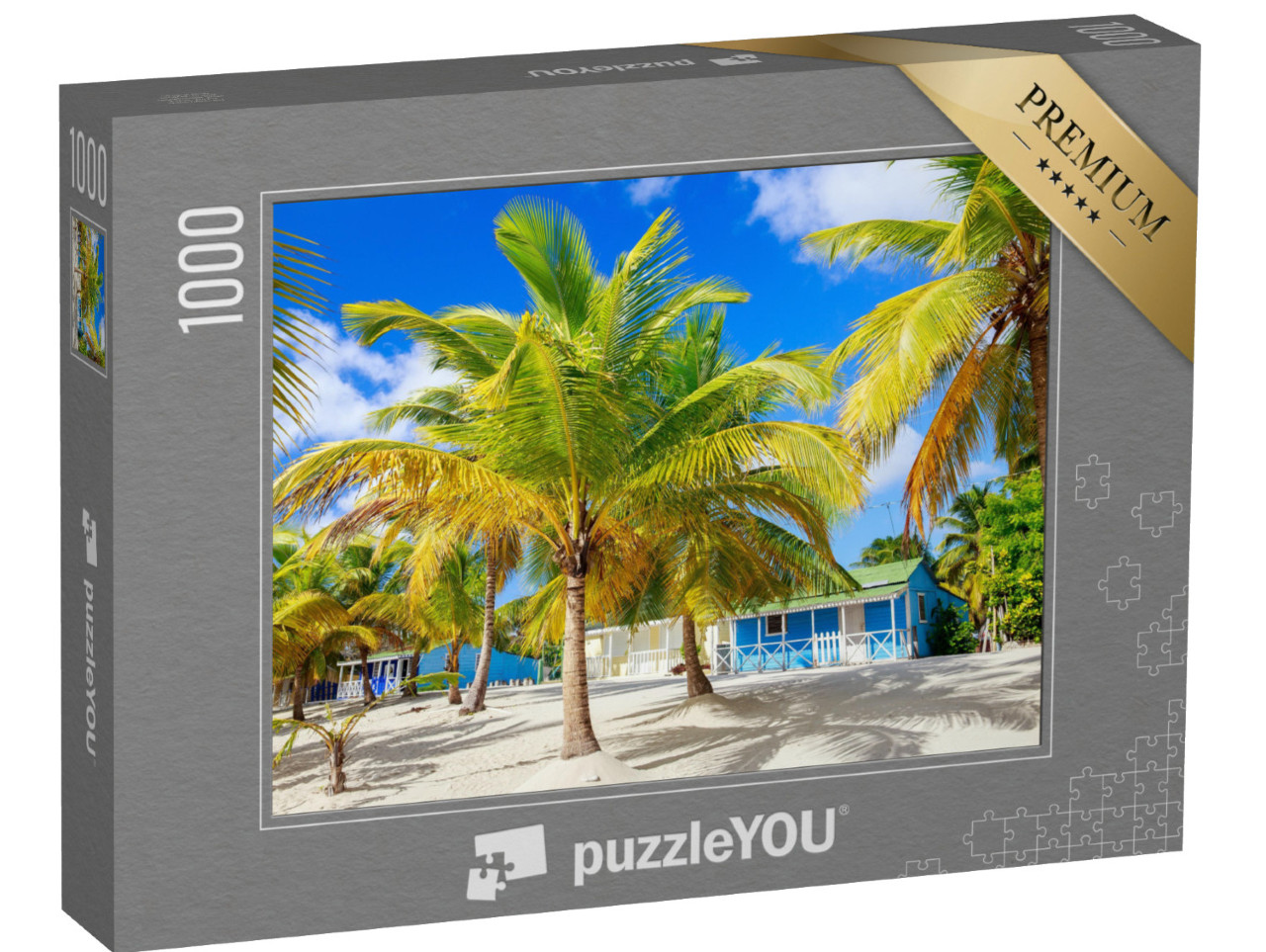 puzzle 1000 dílků „Krásné domy na pláži, Saona, Dominikánská republika“